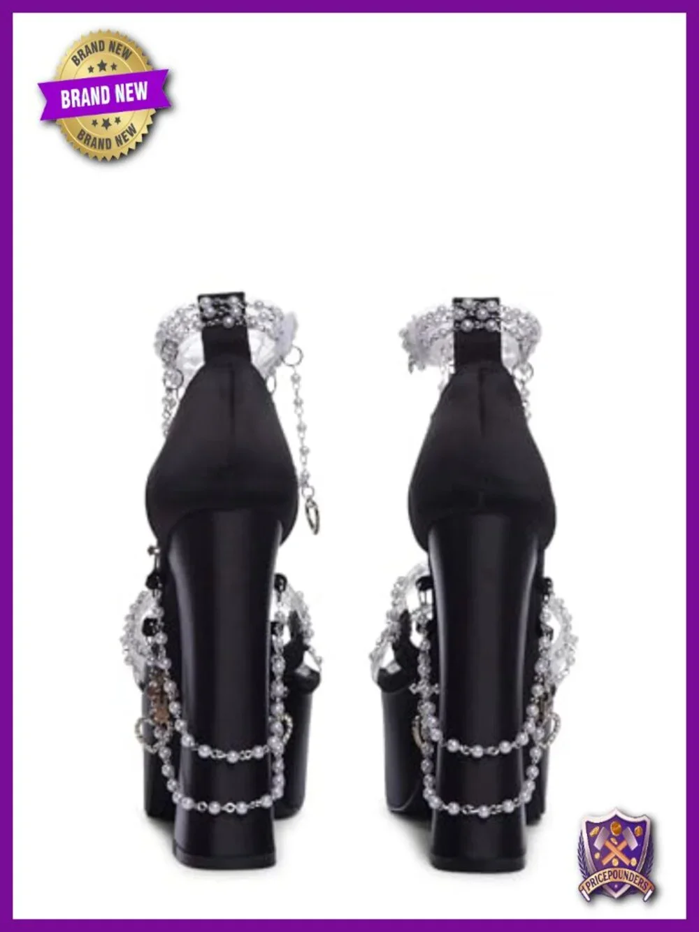 Velvet Platform Heels with Pearl Beads & Adjustable Straps